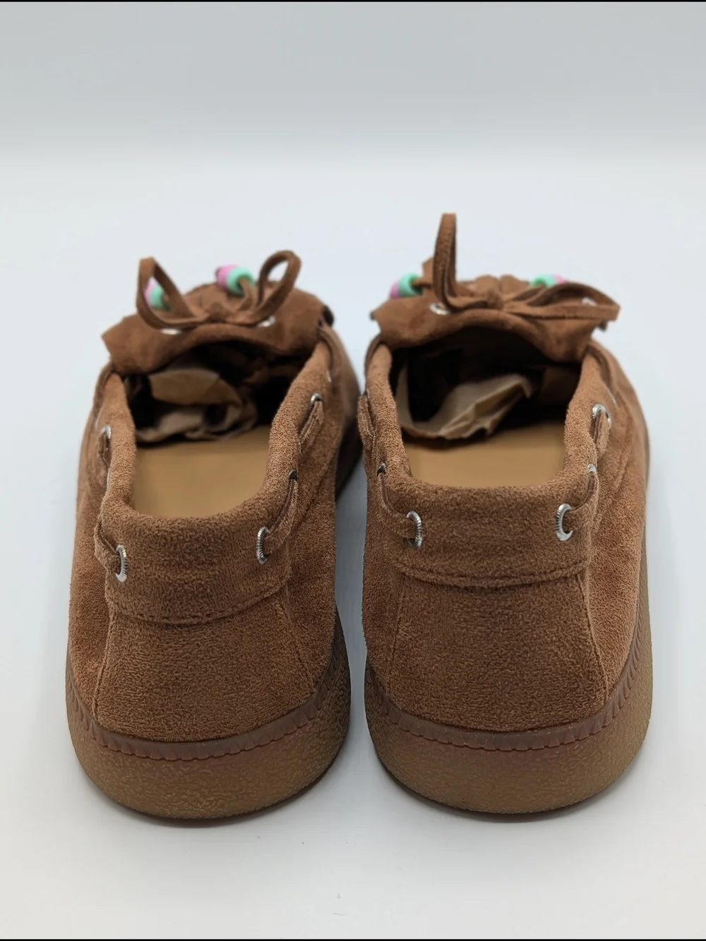 Steve Madden Girls Big Kids 3 Tan Suede Bow Moccasin Loafers with Bead Accents